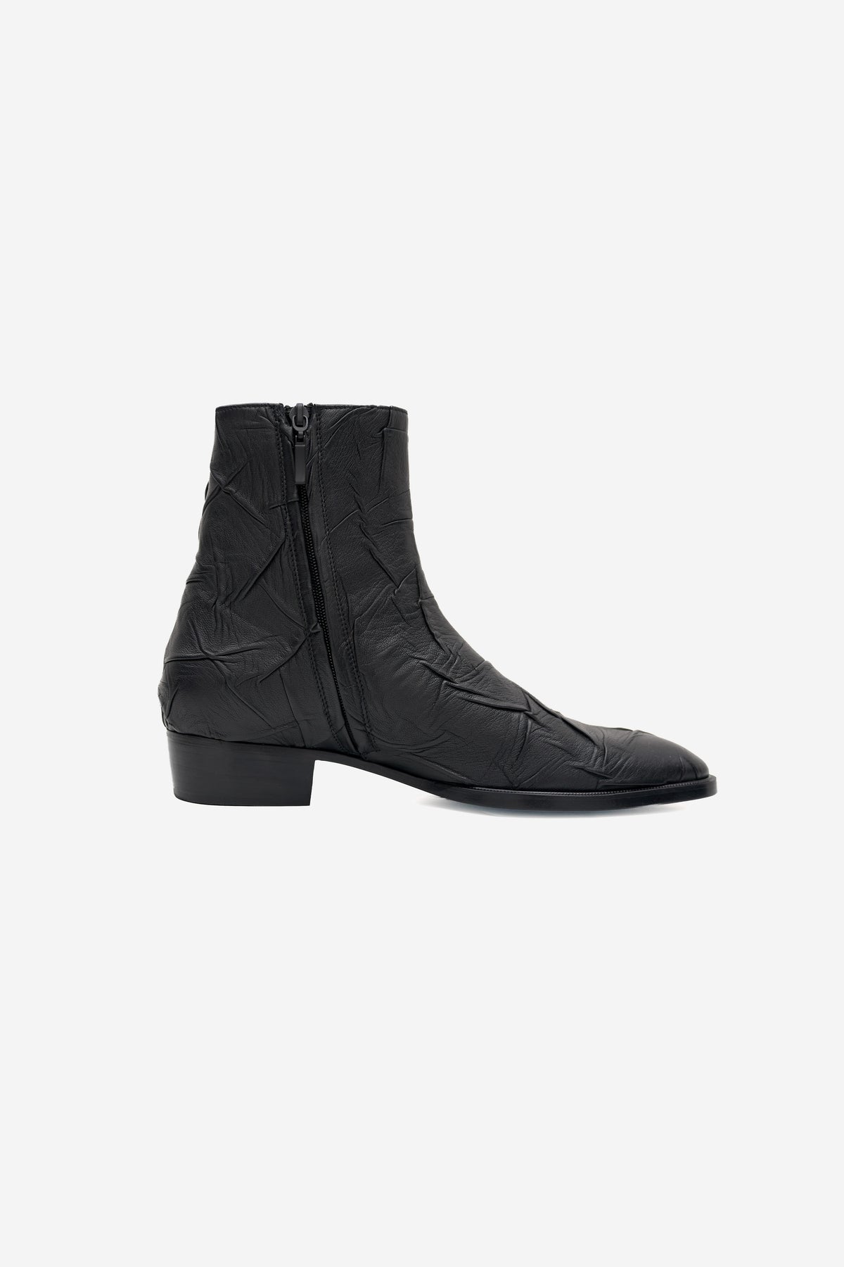 Creased Italian Leather Ankle Boot
