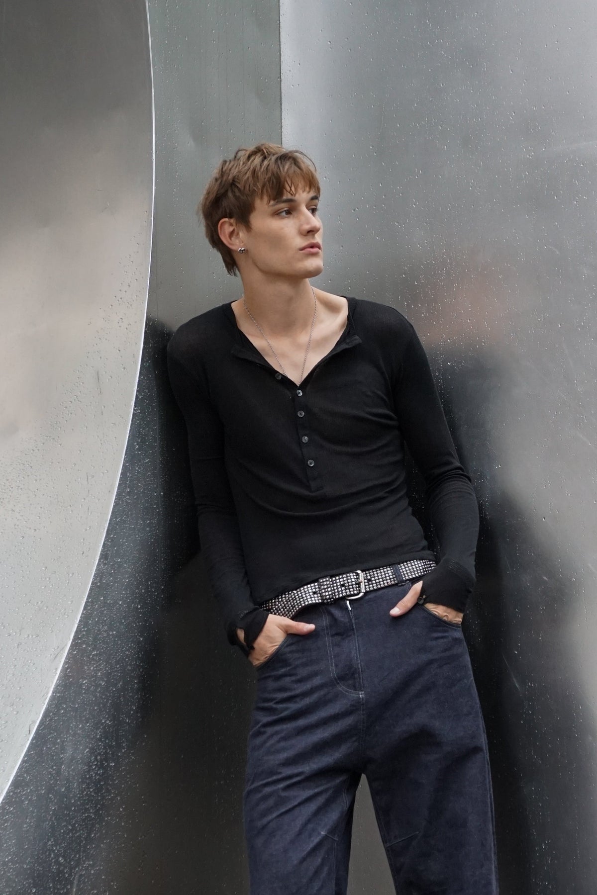 Nero Japanese Ribbed Cotton Henley