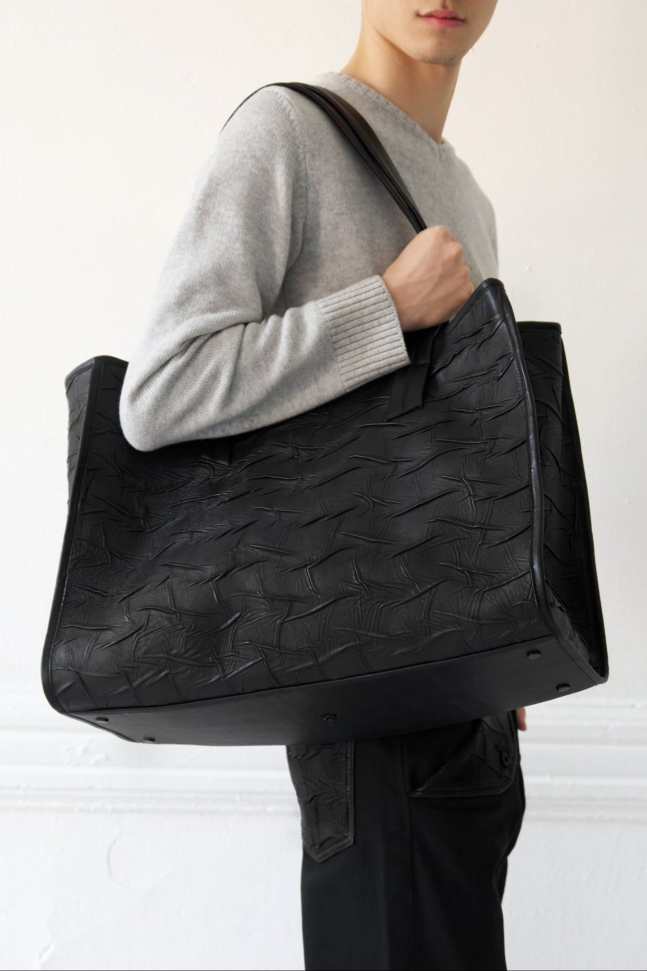 Italian Creased Leather Tote Bag 9km