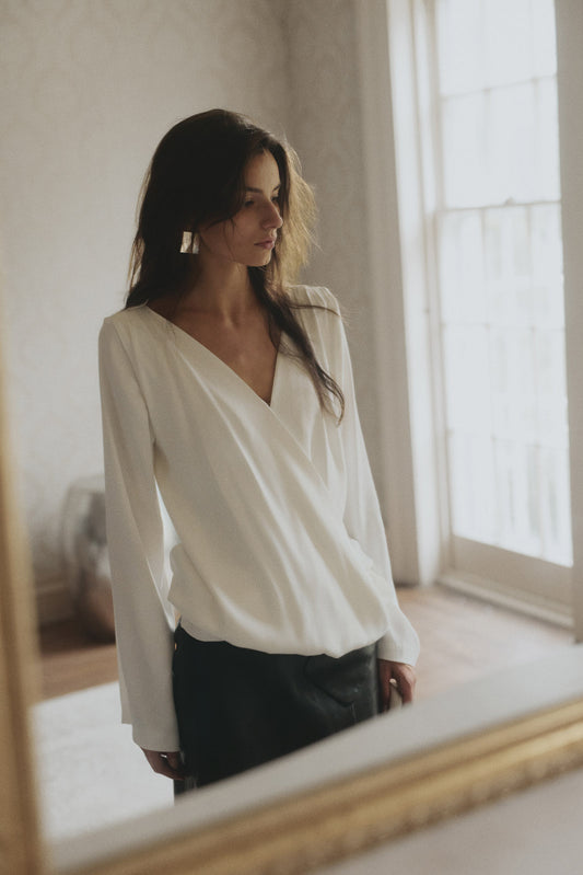 Voile Draped Surplice Blouse