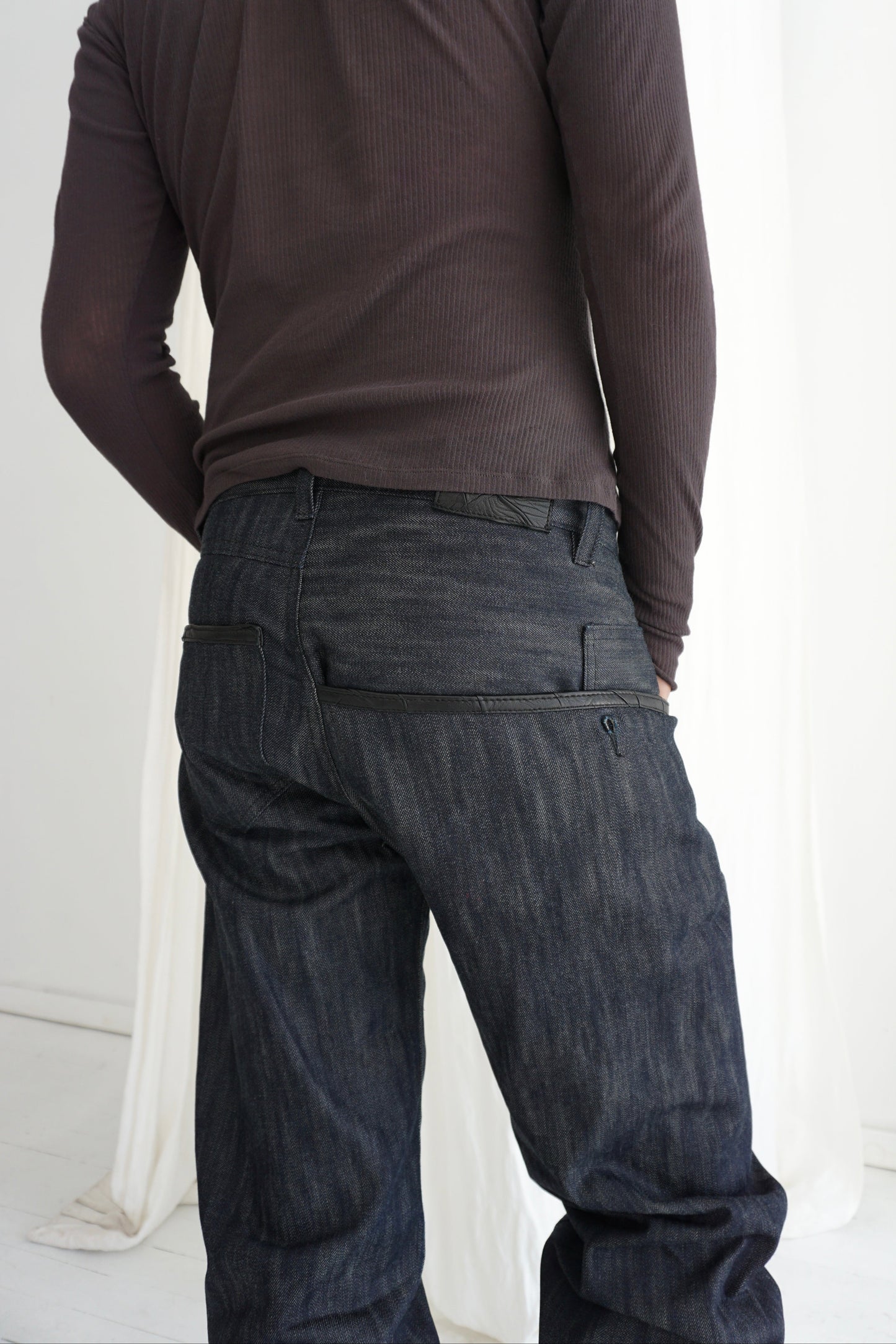 Sling Leather-Trimmed Selvedge Denim