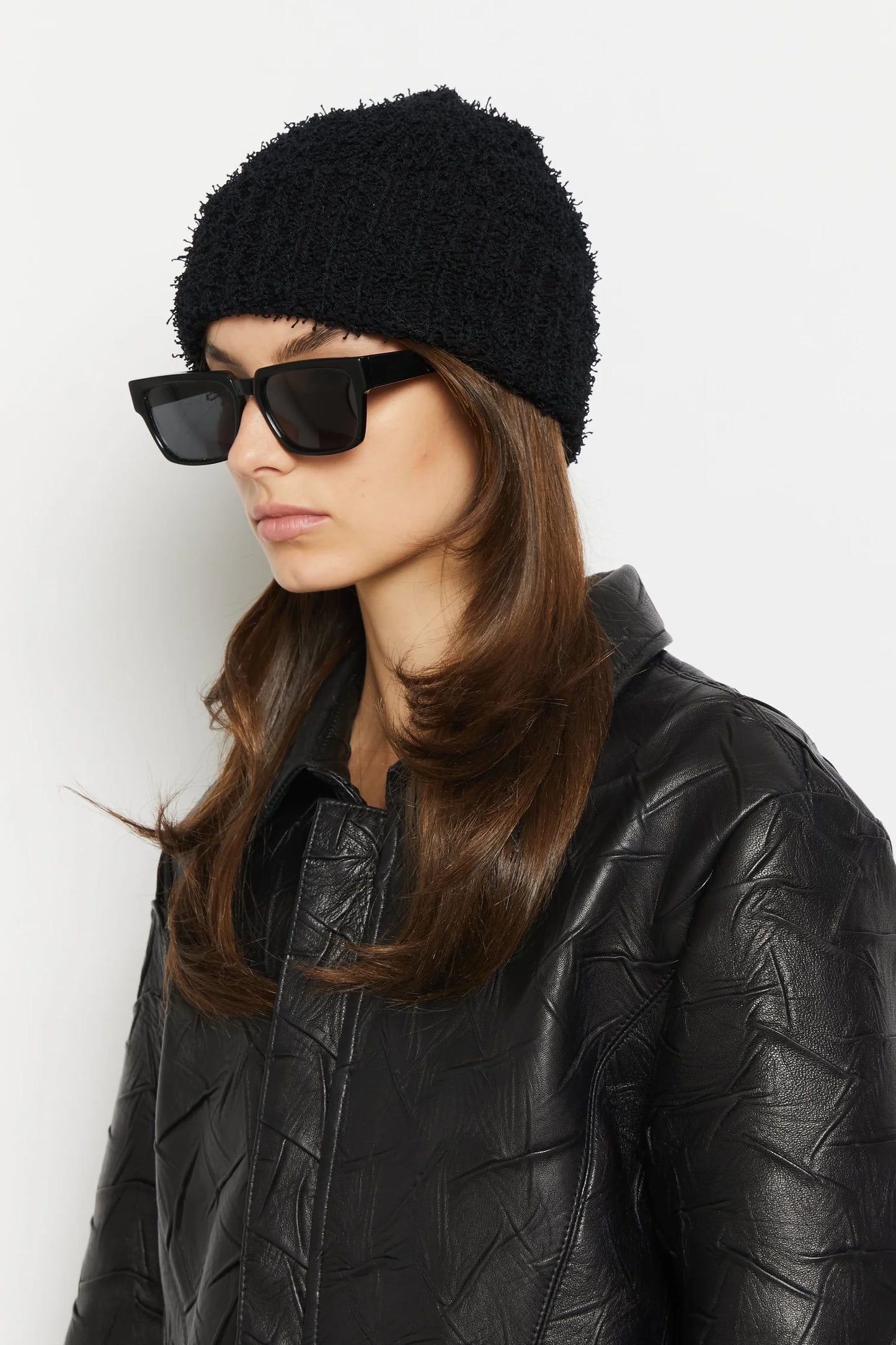 Fringe Beanie - Obsidian - On Fig 1