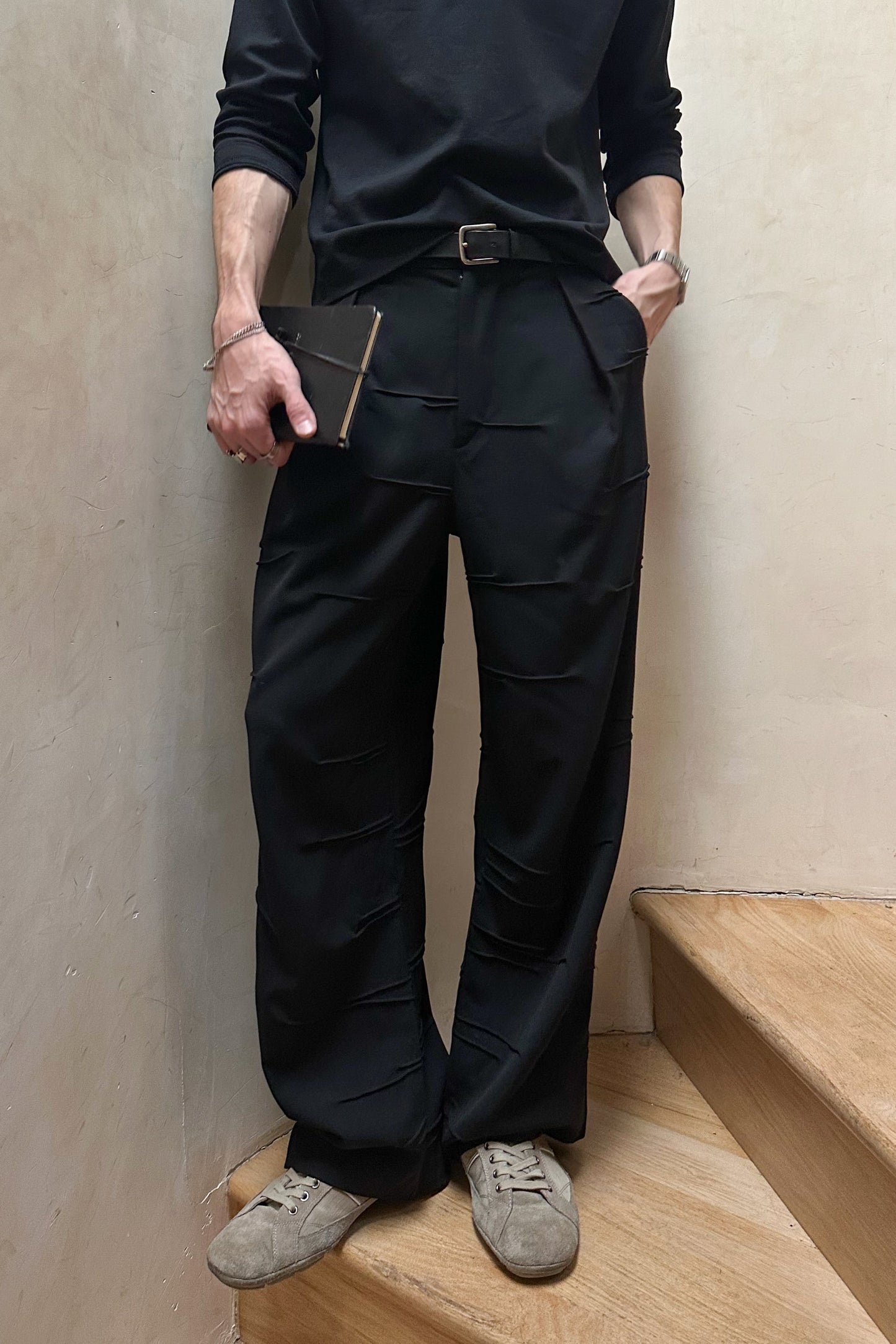 Braille Pleated Wool Trouser