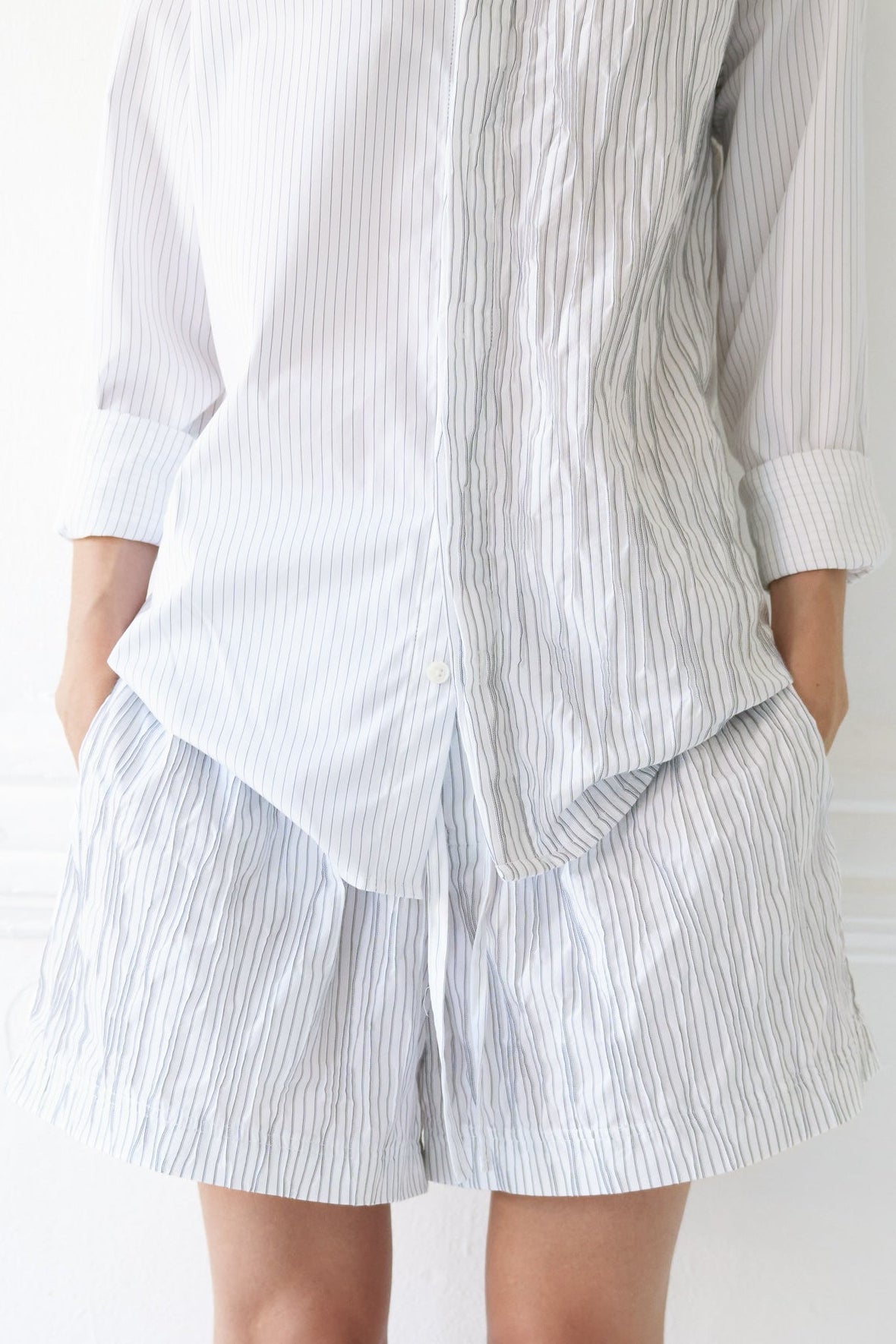 Phantom Creased Japanese Cotton Striped Shorts
