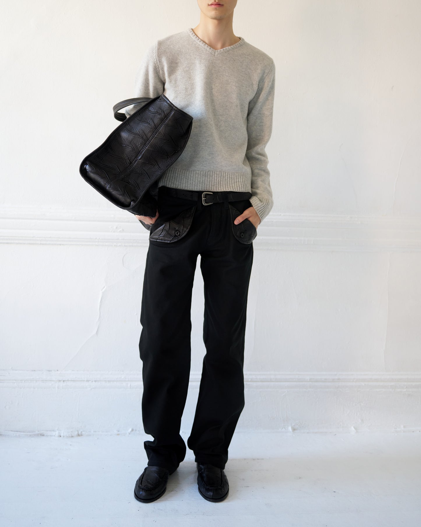 Italian Creased Leather Tote Bag 9km