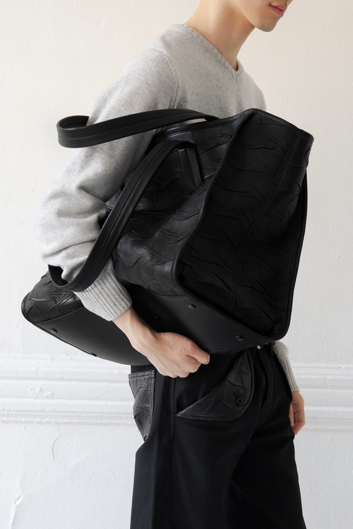 Italian Creased Leather Tote Bag 9km