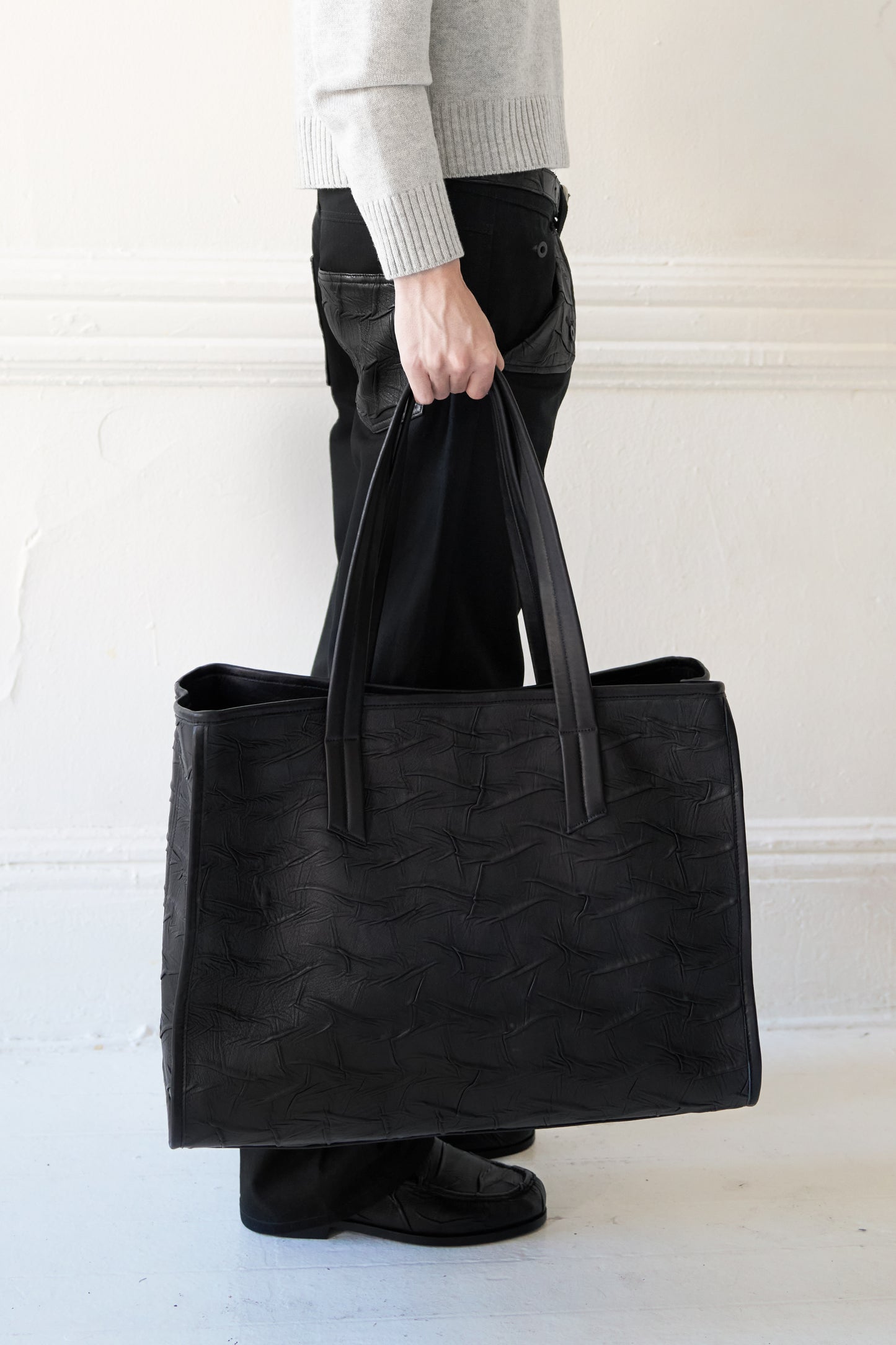 Italian Creased Leather Tote Bag 9km