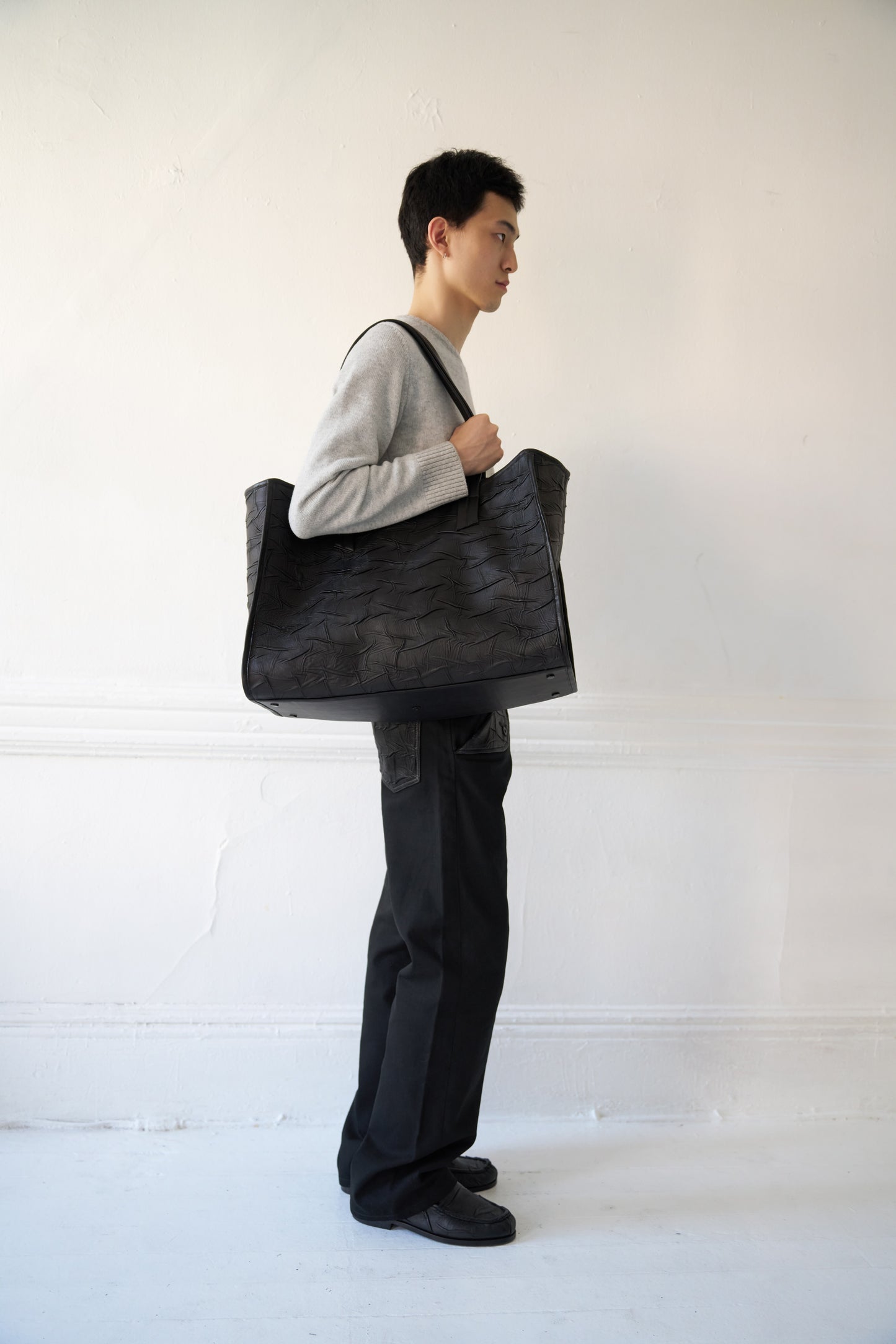 Italian Creased Leather Tote Bag 9km