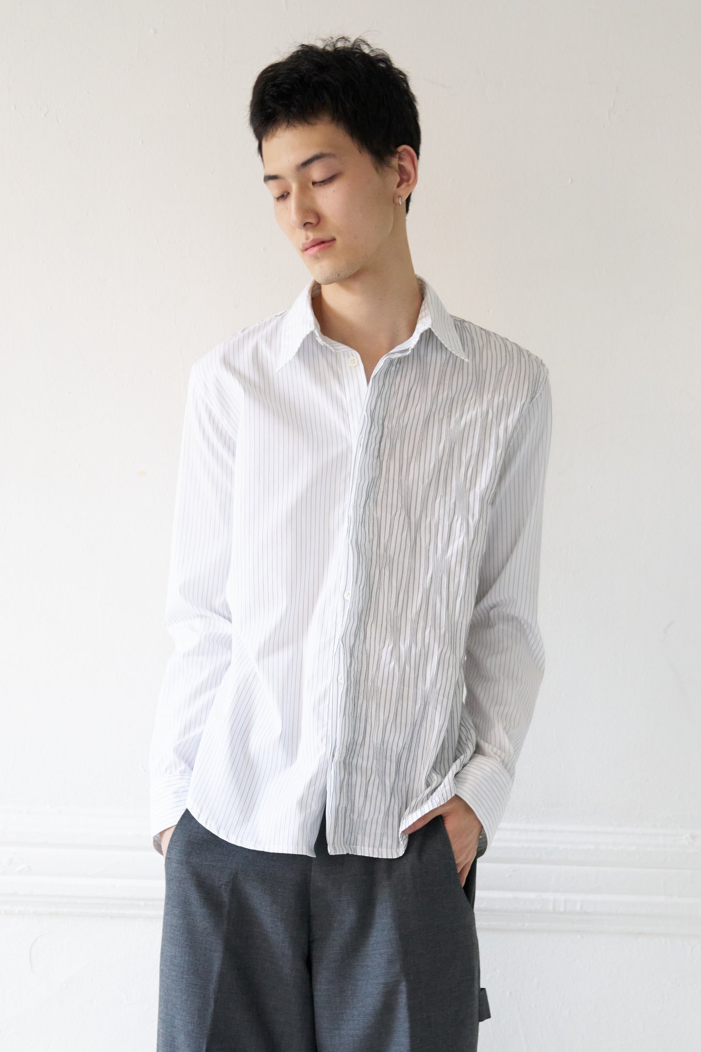 Phantom Creased Japanese Cotton Striped Shirt