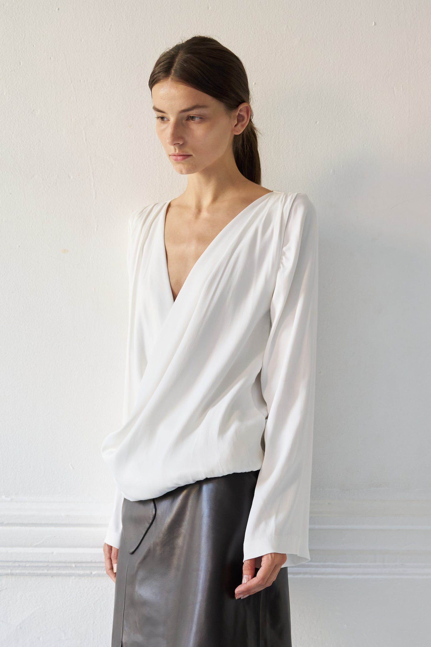 Voile Draped Surplice Blouse