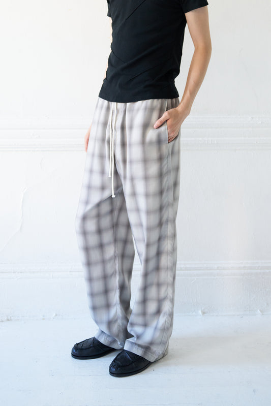 Lichen Japanese Shadow-Plaid Drawstring Trousers