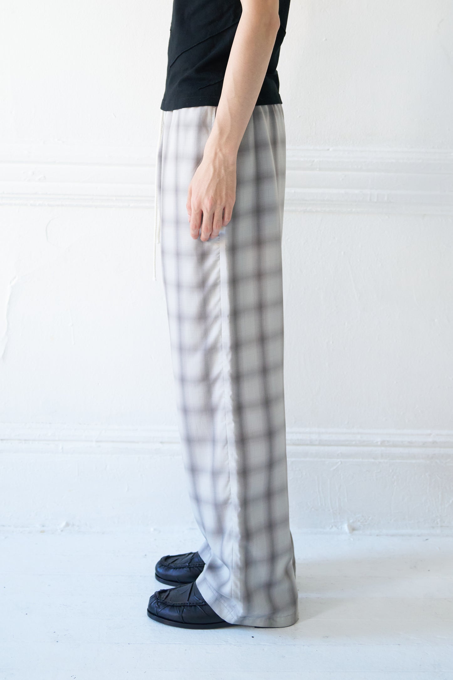Lichen Japanese Shadow-Plaid Drawstring Trousers