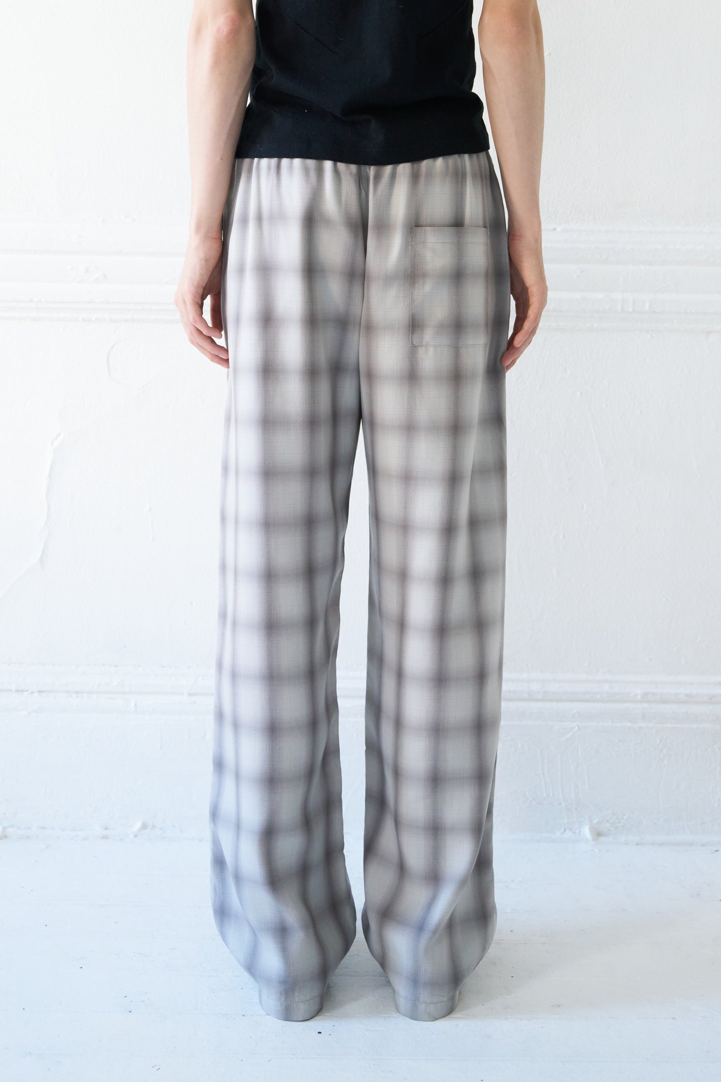 Lichen Japanese Shadow-Plaid Drawstring Trousers