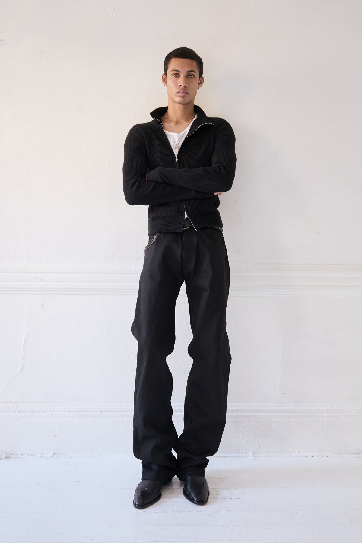 Sling Leather-Trimmed Selvedge Denim