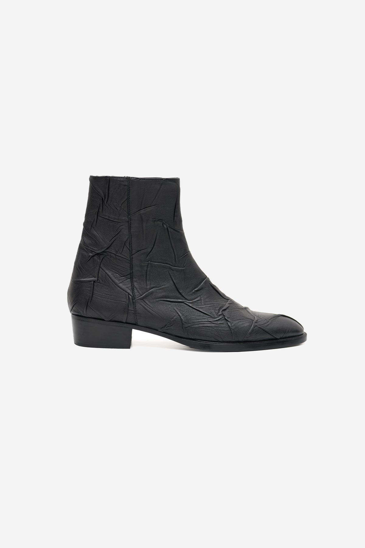Creased Italian Leather Ankle Boot
